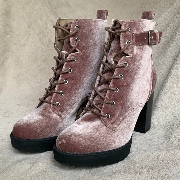 Madden Girl Jitter Jitt Crushed Velvet Lace Up Platform Heeled Boots Sz8 - Picture 6 of 16